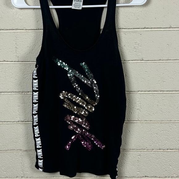 PINK Victoria's Secret Bling Ombre Rainbow Logo Racerback Tank Top size S - Picture 6 of 8